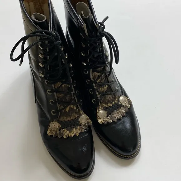 Vintage Justin’s J Diamond Roper Lace Up Snakeskin Boots