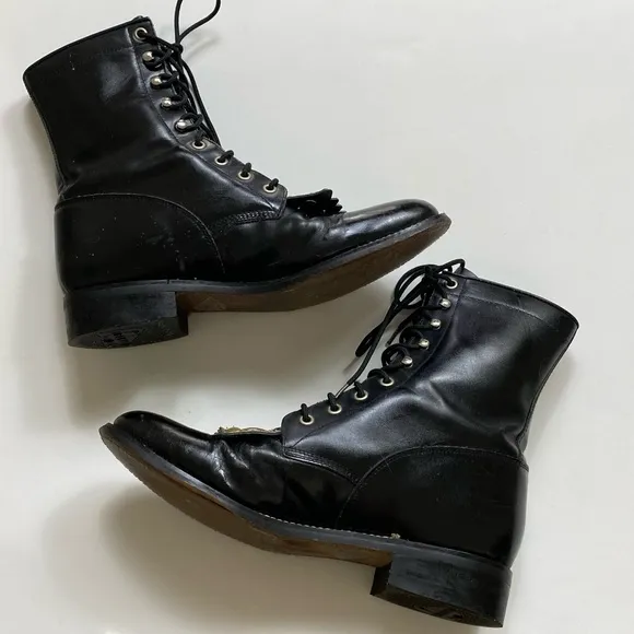 Vintage Justin’s J Diamond Roper Lace Up Snakeskin Boots