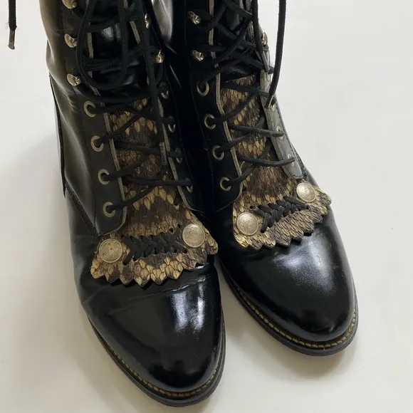 Vintage Justin’s J Diamond Roper Lace Up Snakeskin Boots