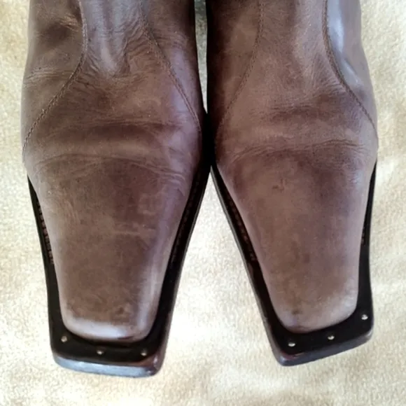 VINTAGE LADIES BROWN DISTRESSED LEATHER WESTERN BOOTS EMBOSSED SIZE 7.5 RARE