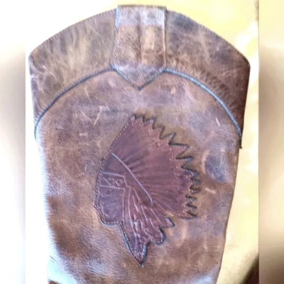 VINTAGE LADIES BROWN DISTRESSED LEATHER WESTERN BOOTS EMBOSSED SIZE 7.5 RARE