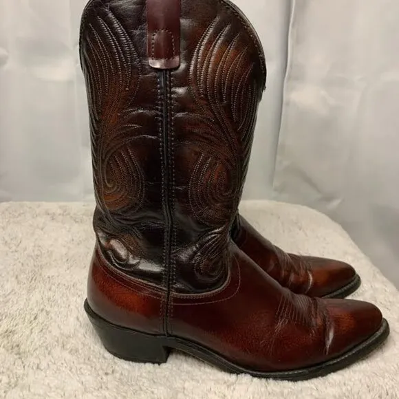 Vintage Laredo Black Cherry Leather Cowboy Boots – 10M, Western Embroidered