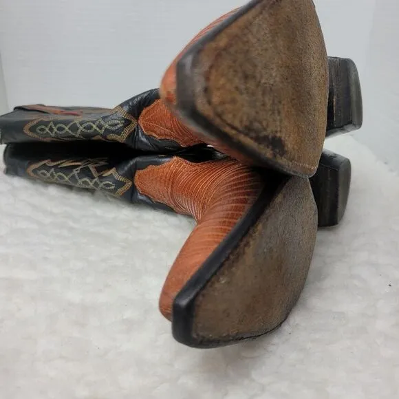 Vintage Larry Mahan Womens Boots Size 7N Teju Lizard Leather Cowboy Western