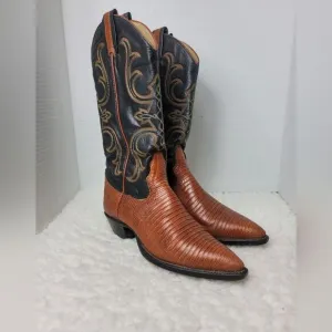 Vintage Larry Mahan Womens Boots Size 7N Teju Lizard Leather Cowboy Western
