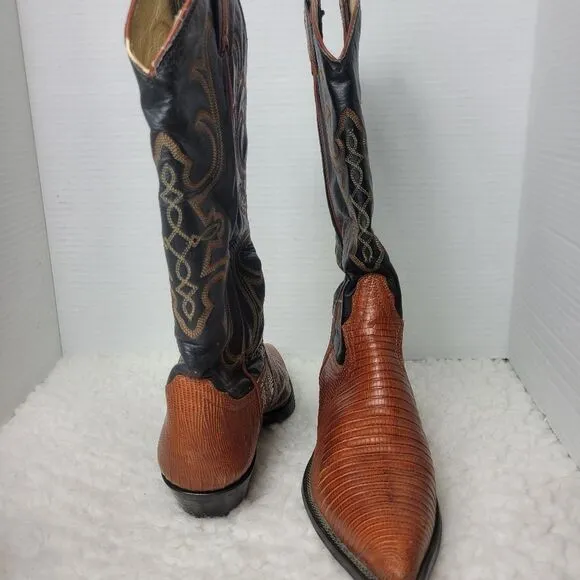 Vintage Larry Mahan Womens Boots Size 7N Teju Lizard Leather Cowboy Western
