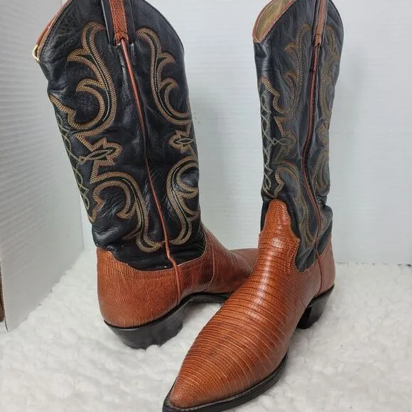 Vintage Larry Mahan Womens Boots Size 7N Teju Lizard Leather Cowboy Western