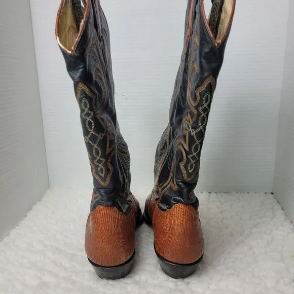Vintage Larry Mahan Womens Boots Size 7N Teju Lizard Leather Cowboy Western