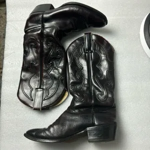 Vintage Leather Cowboy Boots 9.5 D Men’s Made in Mexico Black with Red undertone
