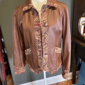 Vintage leather jacket with paisley trim