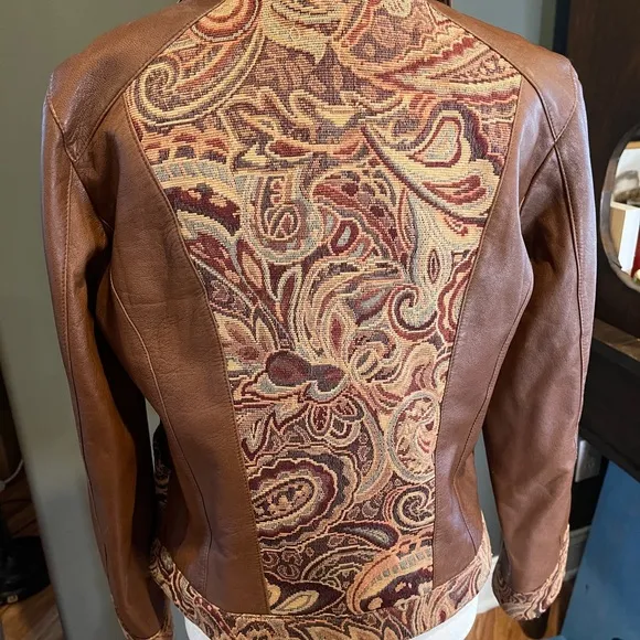 Vintage leather jacket with paisley trim