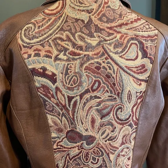 Vintage leather jacket with paisley trim