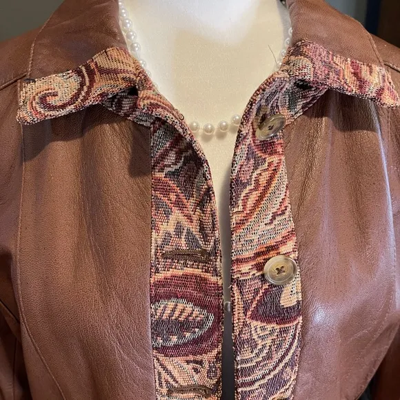 Vintage leather jacket with paisley trim