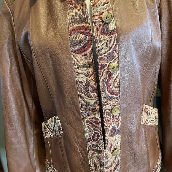 Vintage leather jacket with paisley trim