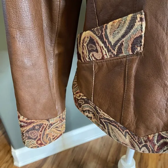 Vintage leather jacket with paisley trim