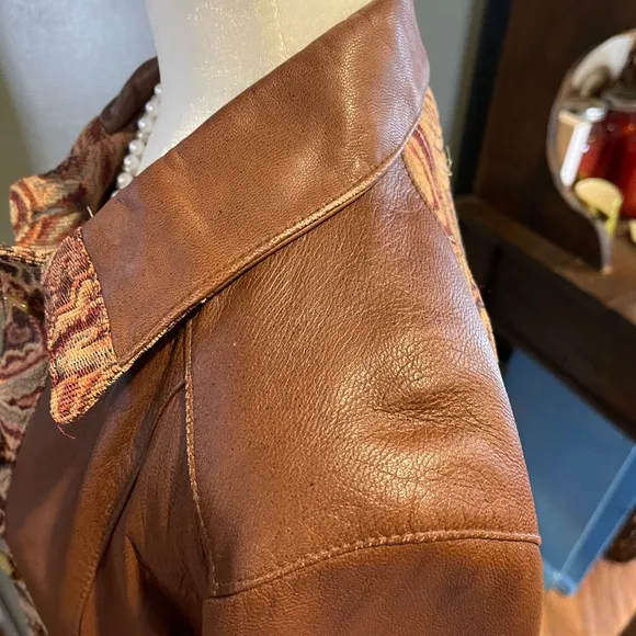 Vintage leather jacket with paisley trim