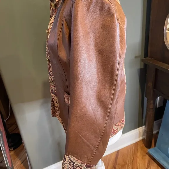 Vintage leather jacket with paisley trim