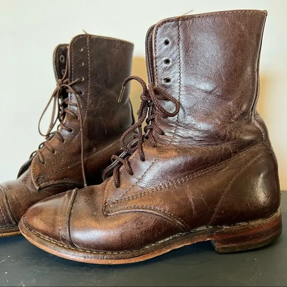 Vintage leather lace up cowboy boots