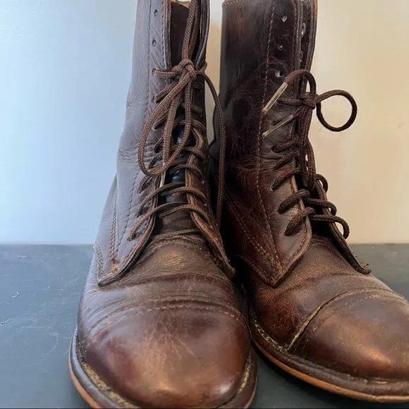 Vintage leather lace up cowboy boots