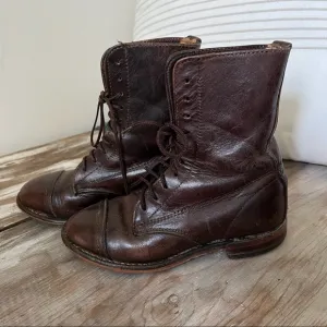 Vintage leather lace up cowboy boots