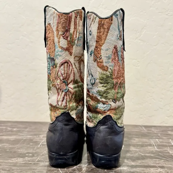 Vintage Leather Tapestry Cowboy Boots