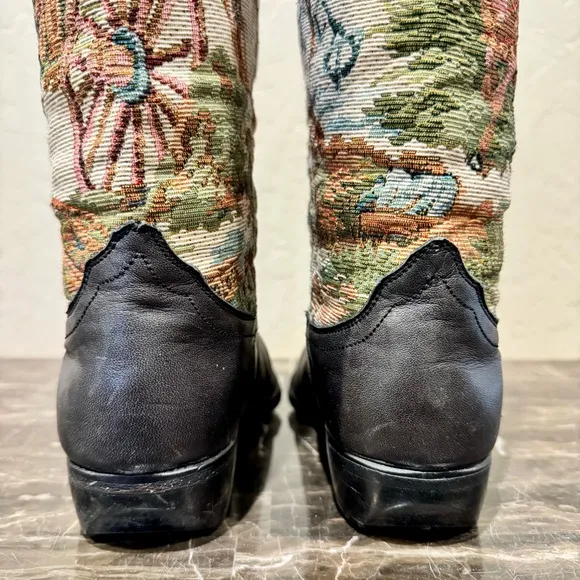 Vintage Leather Tapestry Cowboy Boots