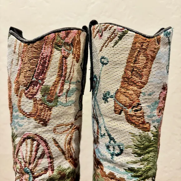 Vintage Leather Tapestry Cowboy Boots