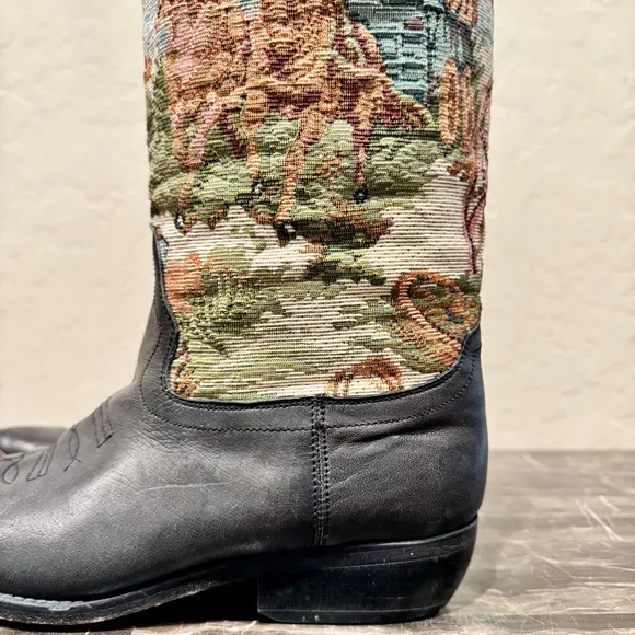 Vintage Leather Tapestry Cowboy Boots