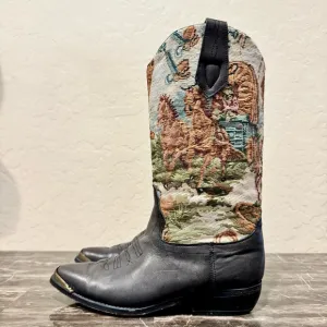 Vintage Leather Tapestry Cowboy Boots