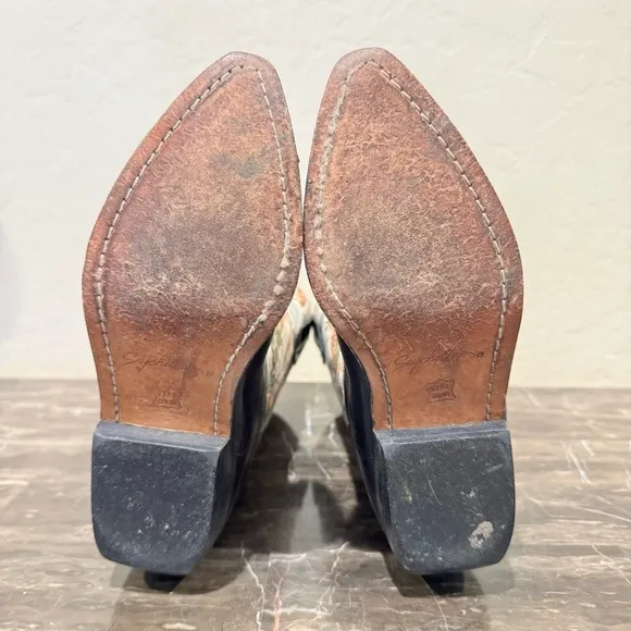 Vintage Leather Tapestry Cowboy Boots