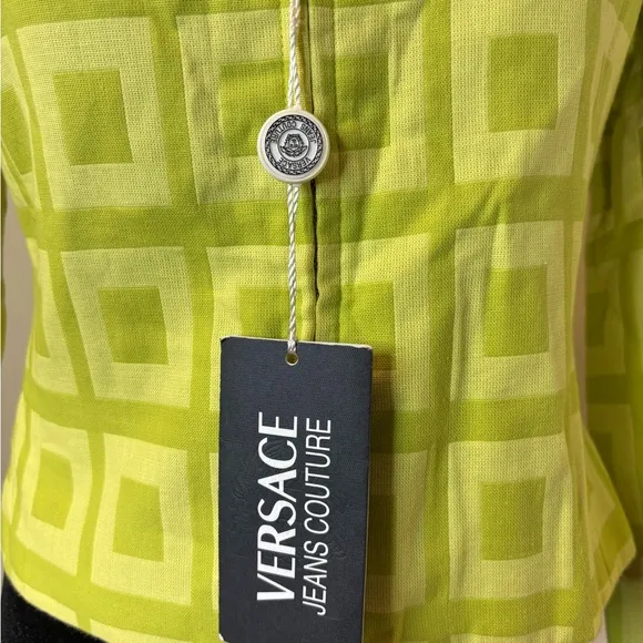 Vintage Lime Green Versace Jeans Couture Blazer – Geometric Jacquard (NWT)