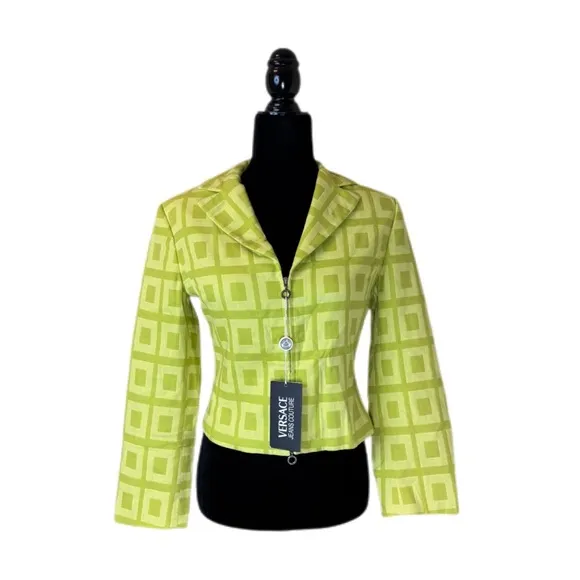 Vintage Lime Green Versace Jeans Couture Blazer – Geometric Jacquard (NWT)