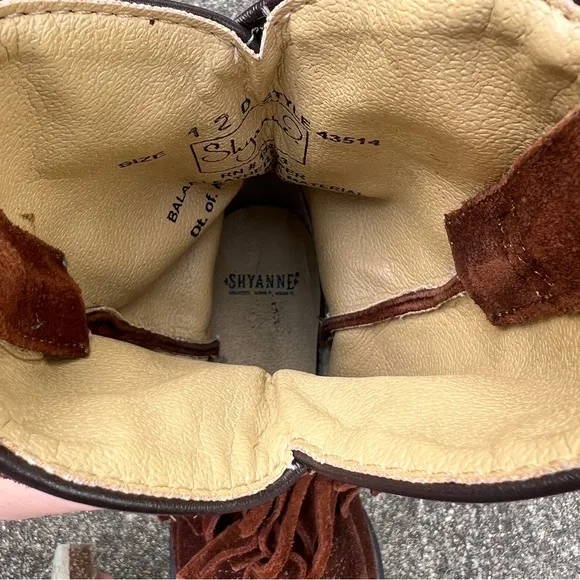 Vintage little girls brown suede leather fringe cowgirl boots with studded edge