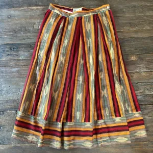 Vintage Liz Claiborne linen Aztec pleated midi skirt EVC size 30” waist