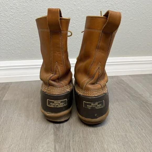 Vintage LL Bean Men's Unlined Maine Hunting Shoe Leather Duck Boots Size 8 M