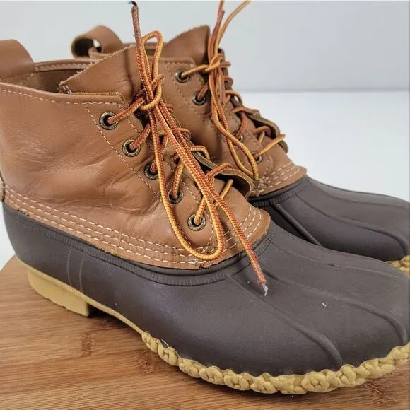 Vintage LL Bean Duck Brown Tan Leather Boots Made in USA Womens size 9 EM
