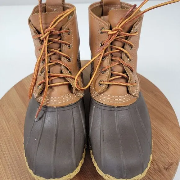 Vintage LL Bean Duck Brown Tan Leather Boots Made in USA Womens size 9 EM