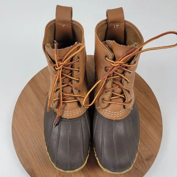Vintage LL Bean Duck Brown Tan Leather Boots Made in USA Womens size 9 EM