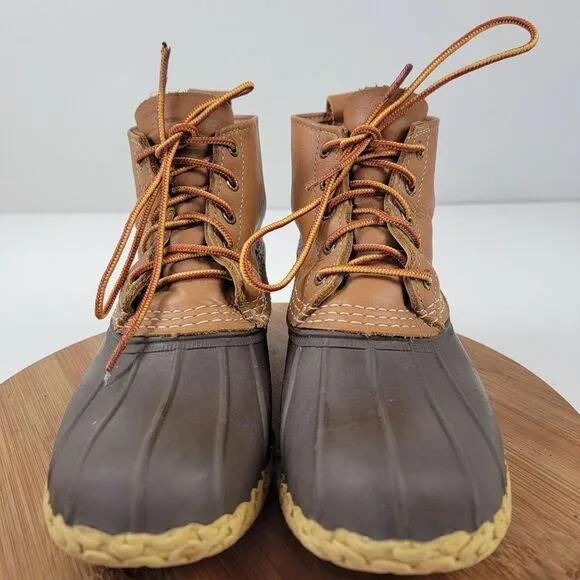 Vintage LL Bean Duck Brown Tan Leather Boots Made in USA Womens size 9 EM