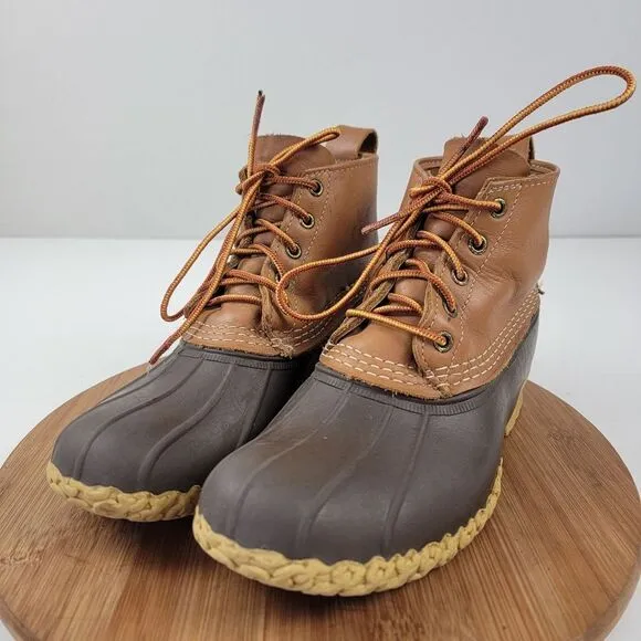 Vintage LL Bean Duck Brown Tan Leather Boots Made in USA Womens size 9 EM