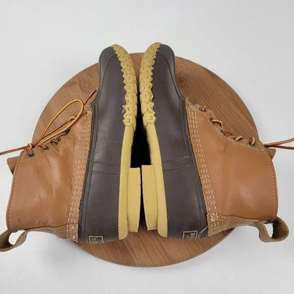 Vintage LL Bean Duck Brown Tan Leather Boots Made in USA Womens size 9 EM