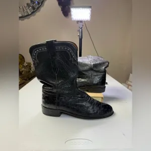 Vintage Lucchese 2000 Black Ostrich Smooth Quill Roper Exotic Boots Size 10.5 EE