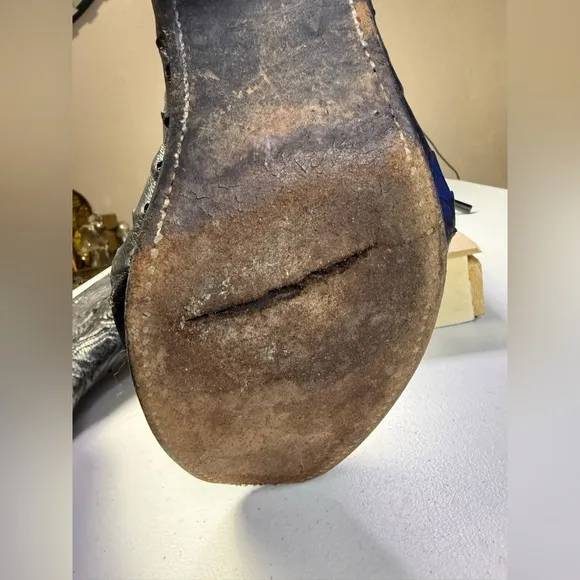 Vintage Lucchese 2000 Black Ostrich Smooth Quill Roper Exotic Boots Size 10.5 EE