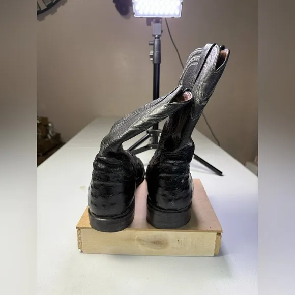 Vintage Lucchese 2000 Black Ostrich Smooth Quill Roper Exotic Boots Size 10.5 EE