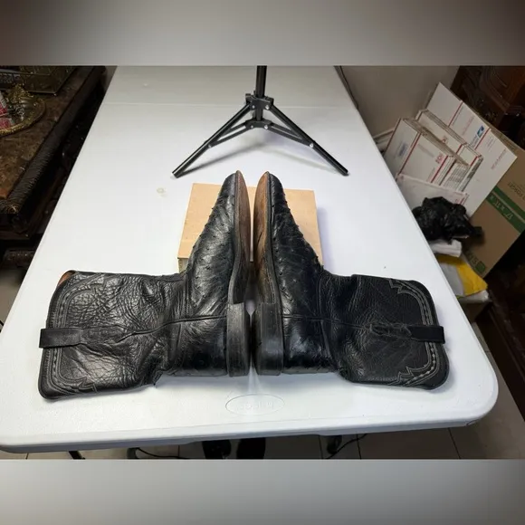 Vintage Lucchese 2000 Black Ostrich Smooth Quill Roper Exotic Boots Size 10.5 EE