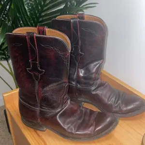 Vintage Lucchese round toe Black Cherry leather cowboy/western boots 9‎ 2e