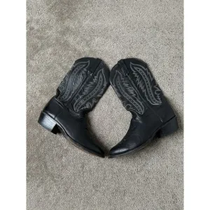 VINTAGE Mens 90s LUCCHESE T3010R4 BLACK LEATHER COWBOY BOOTS, Size US 10