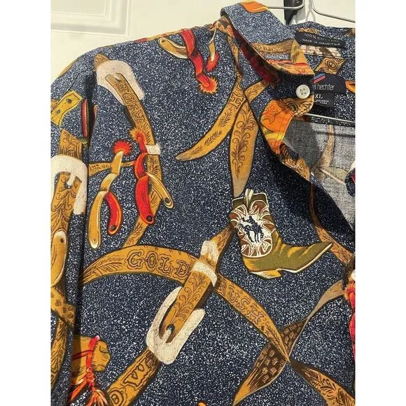 Vintage Men's Daniel Hechter Wild West AOP Button Down Sz‎ XL Cowboy Horse Boots