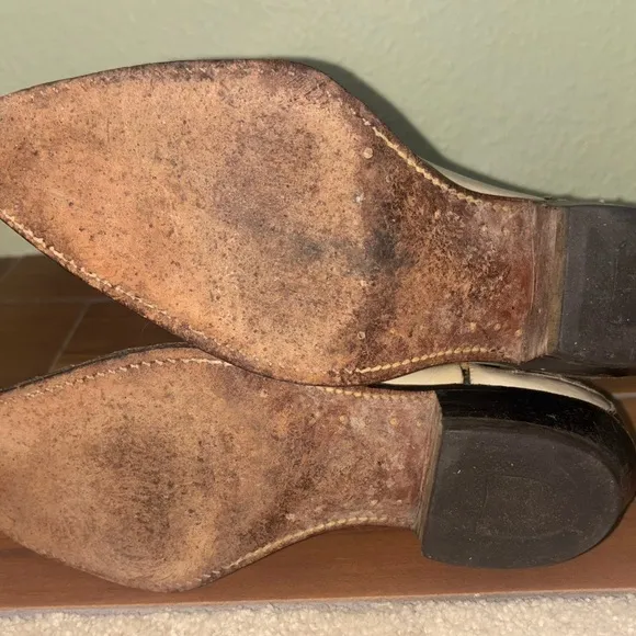 Vintage Men’s Distressed Black and Cream Western Cowboy Boots Size 8.5