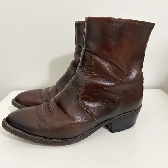 Vintage Mens Durango Brown Side Zip Cowboy Boots Size 8.5 EE USA Western Logo