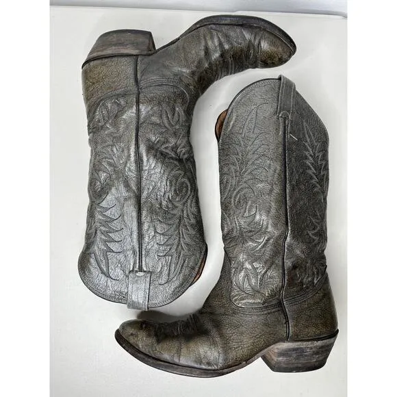 Vintage Mens Nocona Leather Cowboy Boots Gray Size 8.5 2E